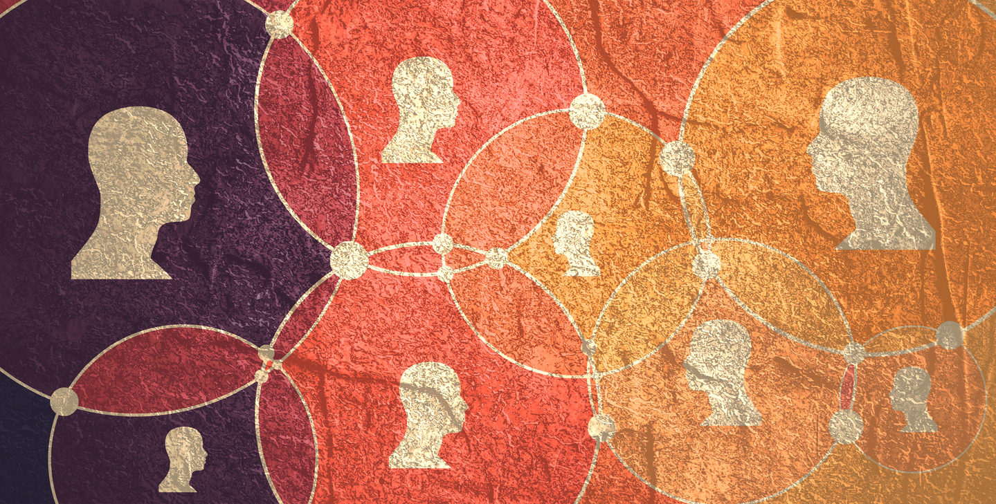 Human Communication Background. Modern brochure or web banner design template. Connected circles with dots. Medical and sociology background. Social network