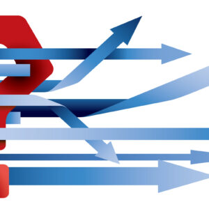 Arrows with copy space wrapping around a question mark and pointing in different directions