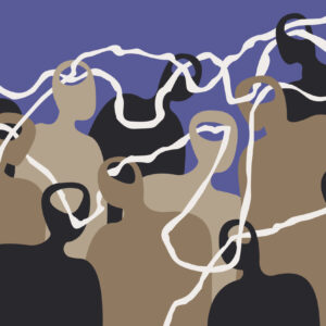 Abstract illustration of people connected through their brains