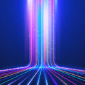 Abstract technology digital futuristic concept glow neon colors lines with lighting effect perspective on dark blue background