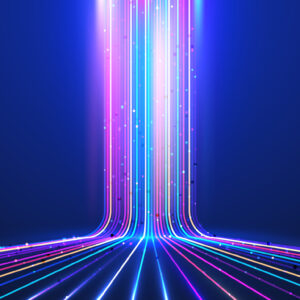 Abstract technology digital futuristic concept glow neon colors lines with lighting effect perspective on dark blue background