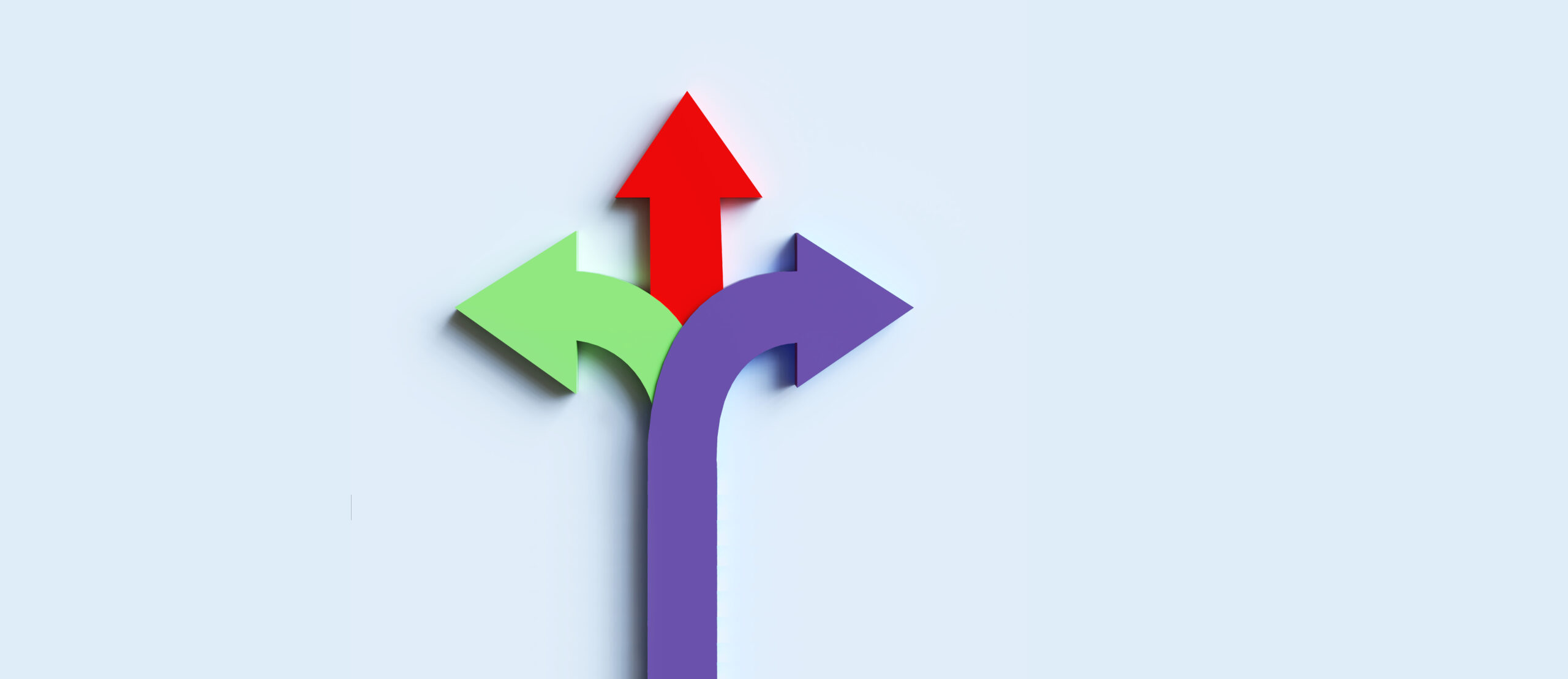 Tree arrows pointing in different directions. Choice the way concept.